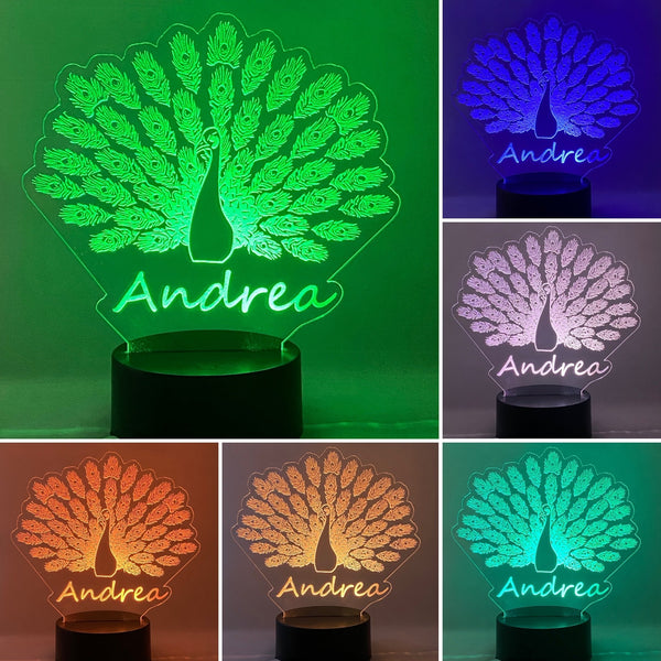Personalized Peacock 16 Color Night Light w/ Remote