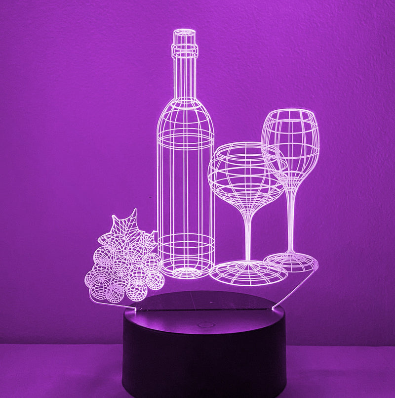 Wine Glasses & Bottle 16 Color Night Light w/ Remote