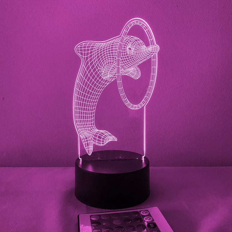 Dolphin Through Hoop 16 Color Night Light w/ Remote