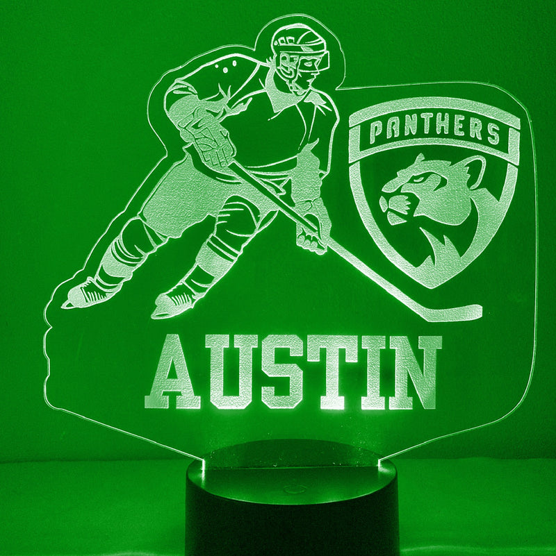 Hockey Player Personalized with team logo 16 Color Night Light w/ Remote
