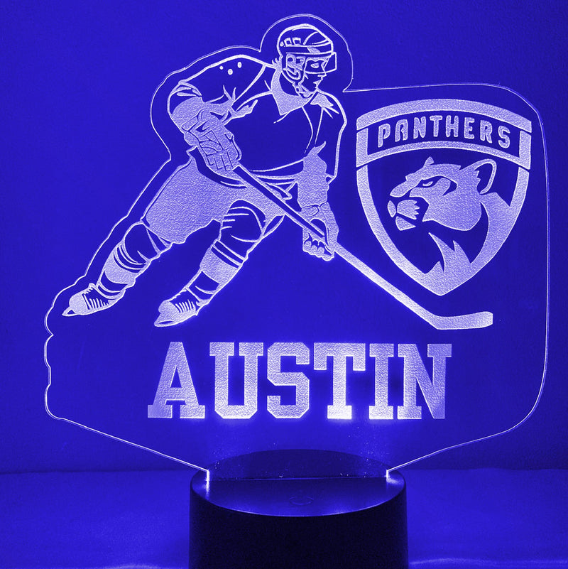 Hockey Player Personalized with team logo 16 Color Night Light w/ Remote