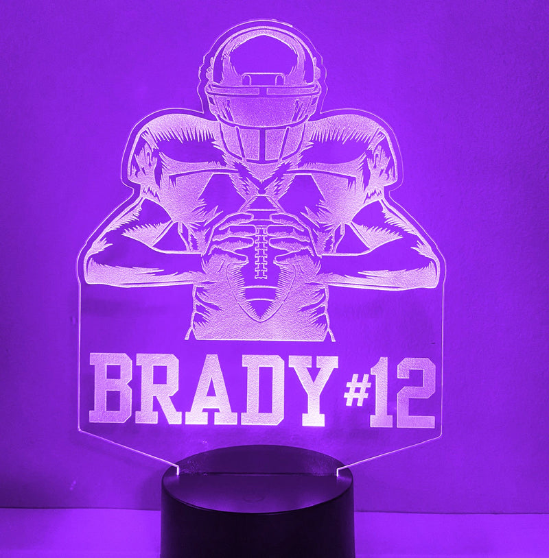 Football Player Personalized & Number 16 Color Night Light w/ Remote
