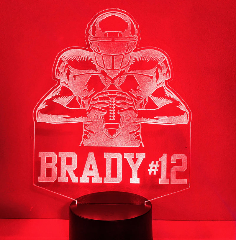 Football Player Personalized & Number 16 Color Night Light w/ Remote