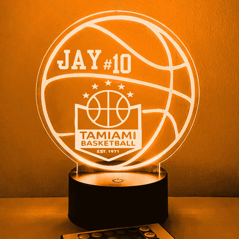 Personalized Basketball w/Team Logo 16 Color Night Light w/ Remote