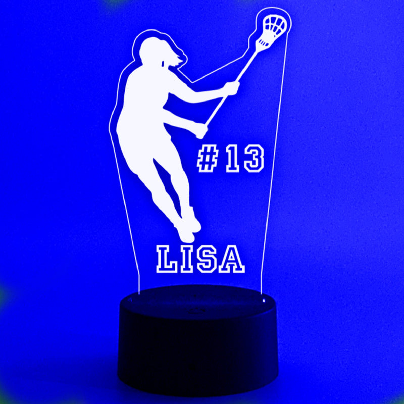Lacrosse Player (Girl) Personalized 16 Color Night Light w/ Remote