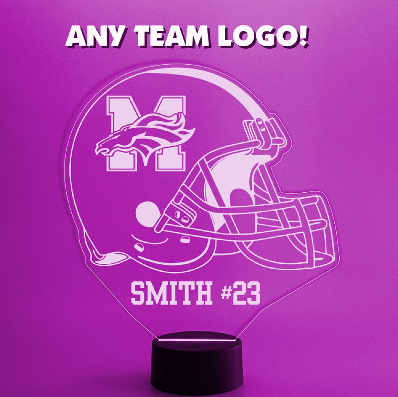 Personalized Football Helmet for High School, College & Pro Logos 16 Color Night Light w/ Remote